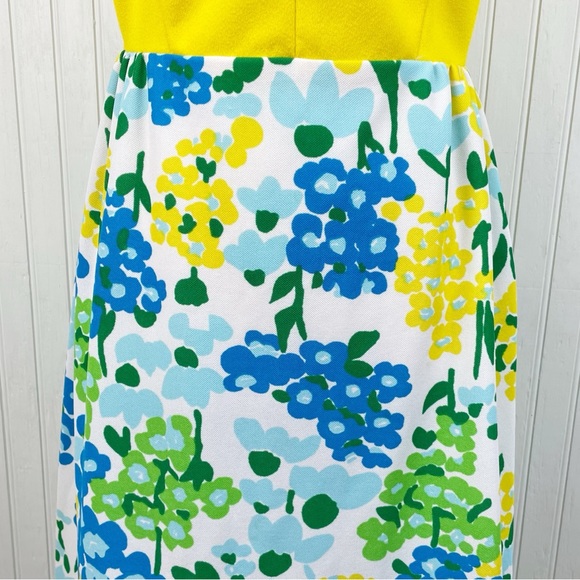 Vintage 60s 70s Puritan Young Forever Yellow Blue Floral Hostess Long Maxi Dress - Picture 5 of 15